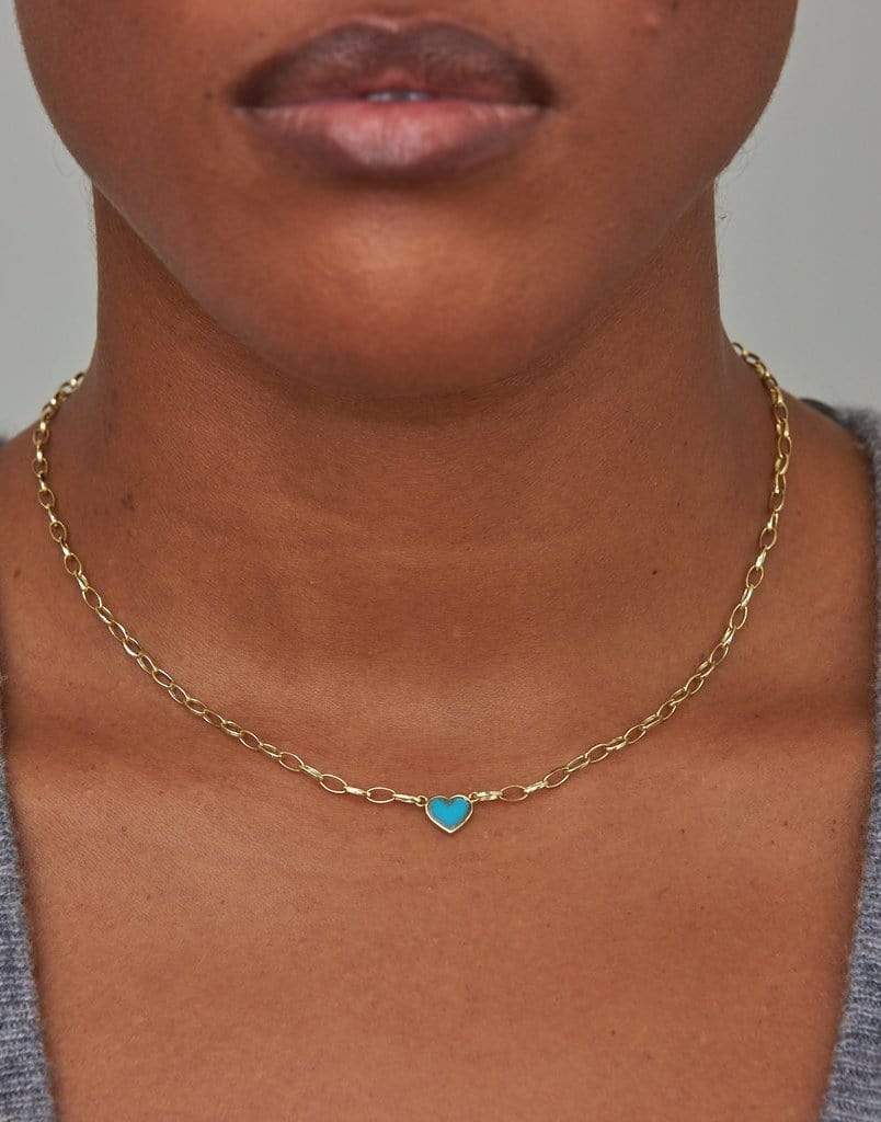 Small Edith Link Necklace with Turquoise Inlay Heart JEWELRYFINE JEWELNECKLACE O JENNIFER MEYER   