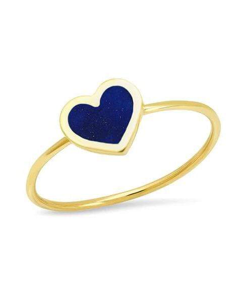 JENNIFER MEYER-Extra Small Lapis Inlay Heart Ring-YELLOW GOLD