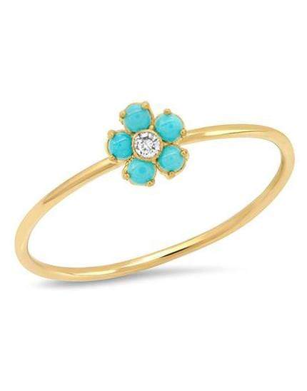 JENNIFER MEYER-Turquoise and Diamond Mini Flower Ring-YELLOW GOLD