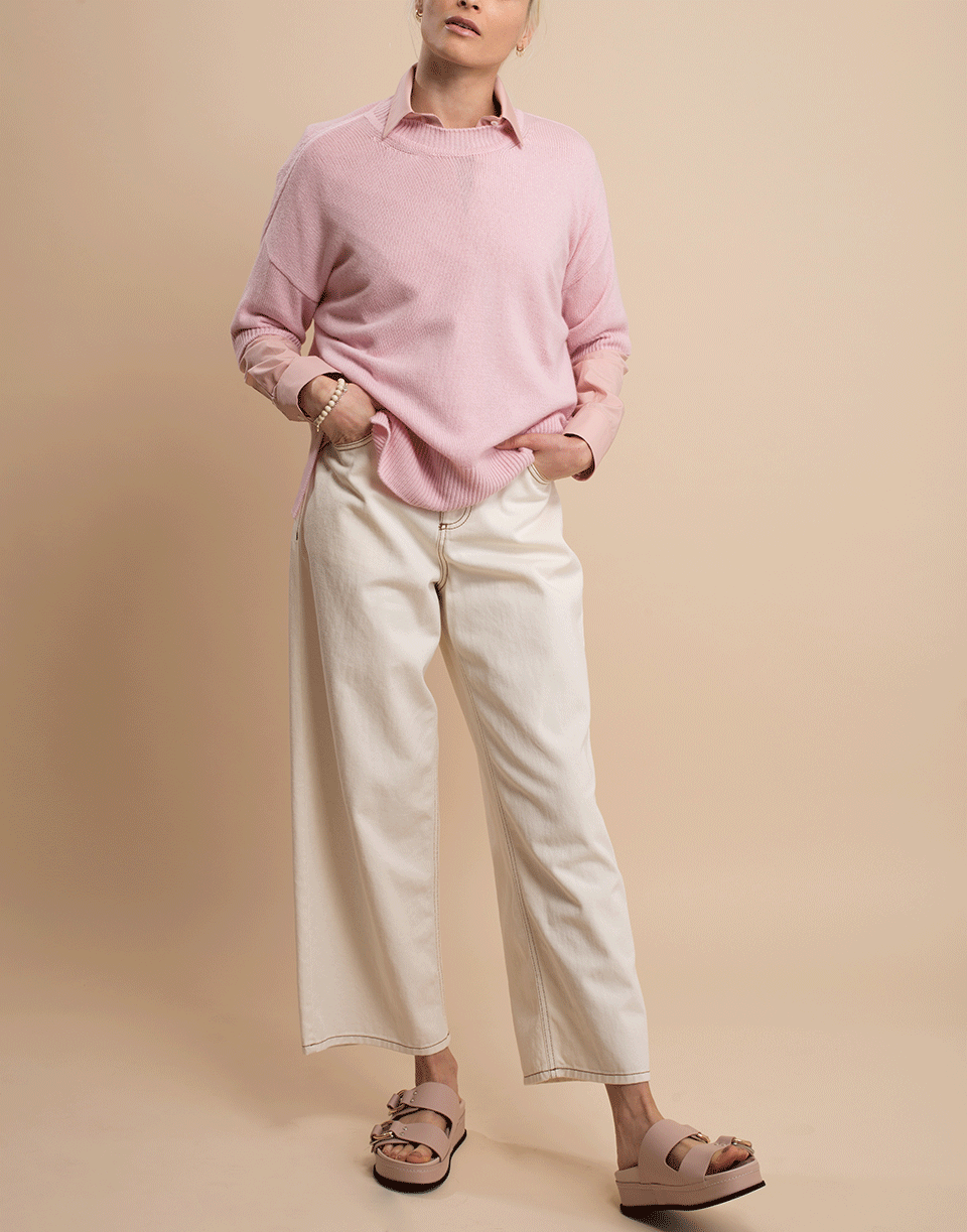 JIL SANDER-Pink Short Sleeve Crewneck Sweater-