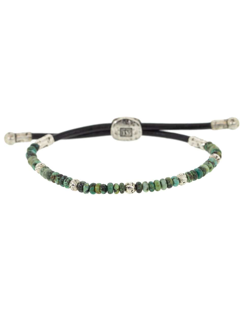 JOHN VARVATOS-Adjustable Turquoise Sterling Silver and Leather Bead Bracelet-SILVER