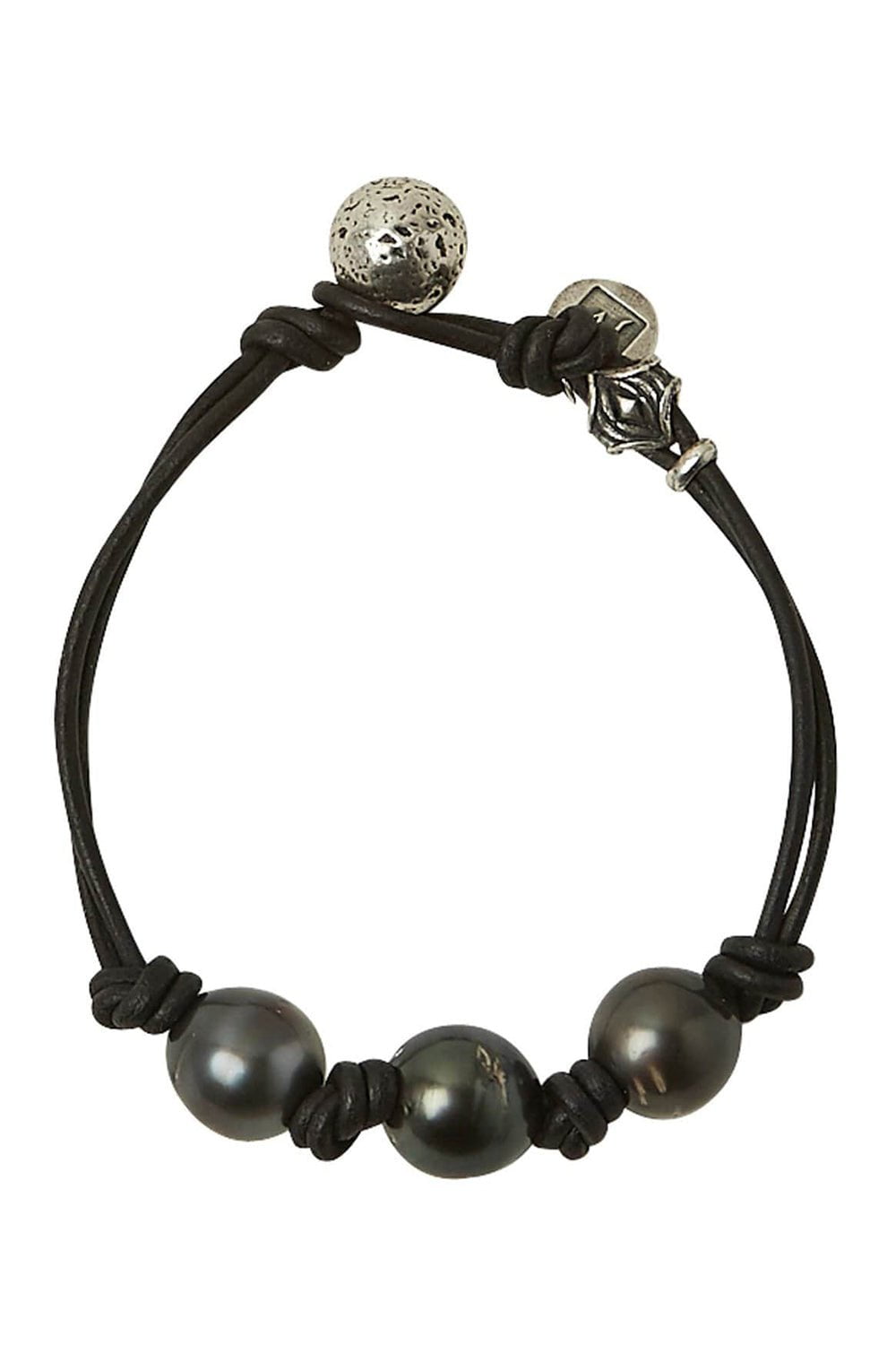 JOHN VARVATOS-Tahitian Pearl Double Leather Bracelet-SILVER