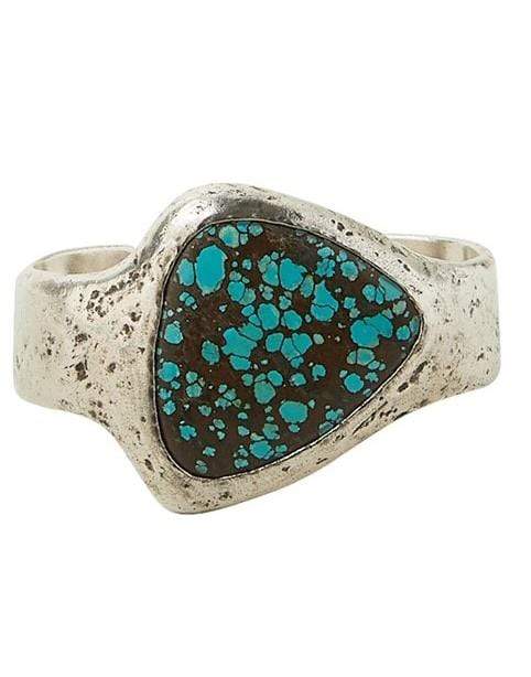 JOHN VARVATOS-Distressed Silver & Turquoise Cuff-SILVER