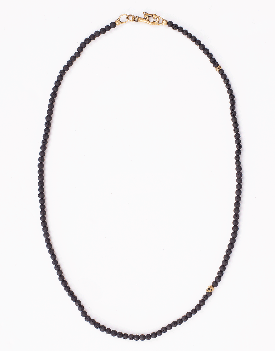 JOHN VARVATOS-Lava Bead and Brass Skull Necklace-BRASS
