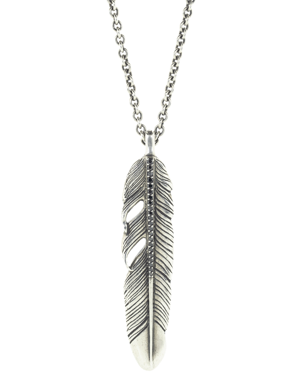 JOHN VARVATOS-Black Diamond Feather Necklace-SILVER