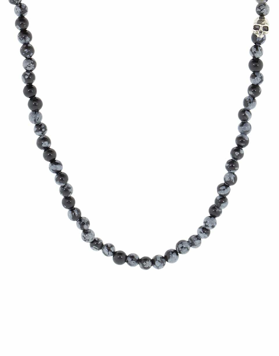 JOHN VARVATOS-Gray Obsidien Beaded Necklace-SILVER
