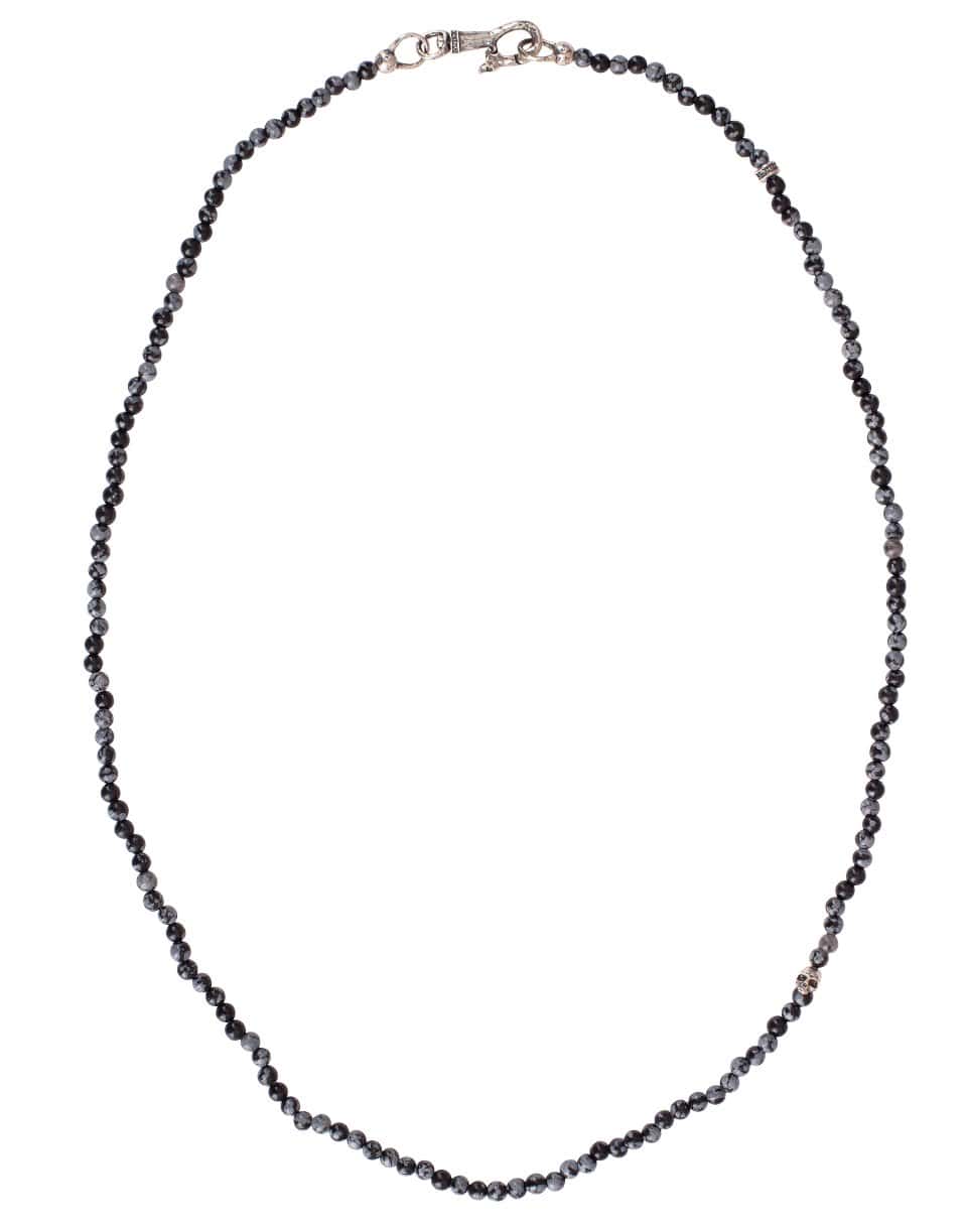 JOHN VARVATOS-Gray Obsidien Beaded Necklace-SILVER
