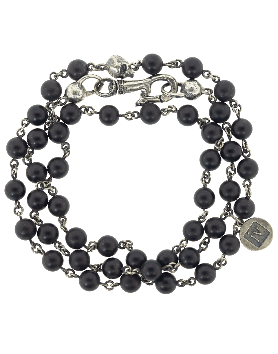JOHN VARVATOS-Onyx and Silver Skull Bead Necklace-SILVER