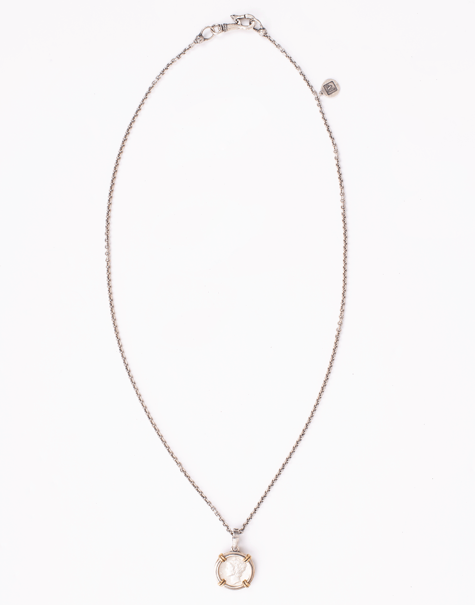 JOHN VARVATOS-Silver and Brass Dime Pendant Necklace-SILVER