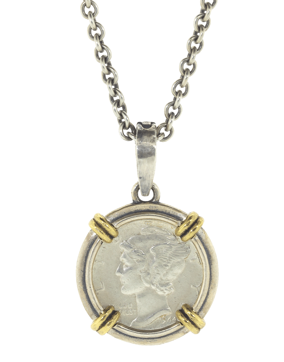 JOHN VARVATOS-Silver and Brass Dime Pendant Necklace-SILVER