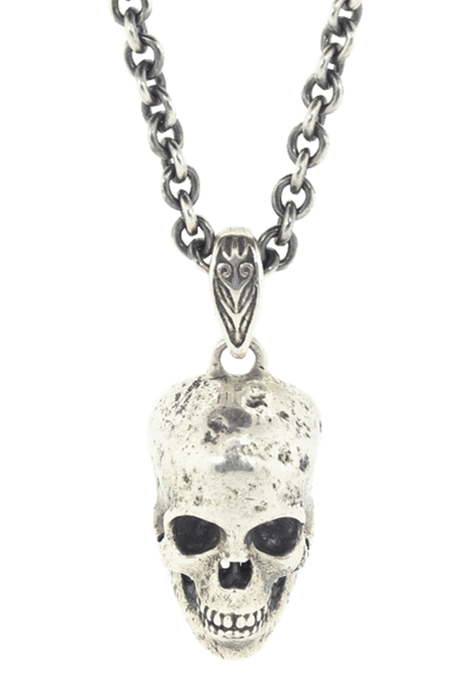 JOHN VARVATOS-Silver Distressed Skull Necklace-SILVER