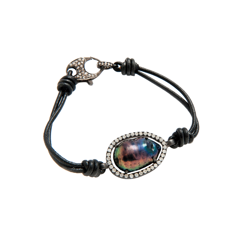 JORDAN ALEXANDER-Pearl and Pave Leather Bracelet-BLACK