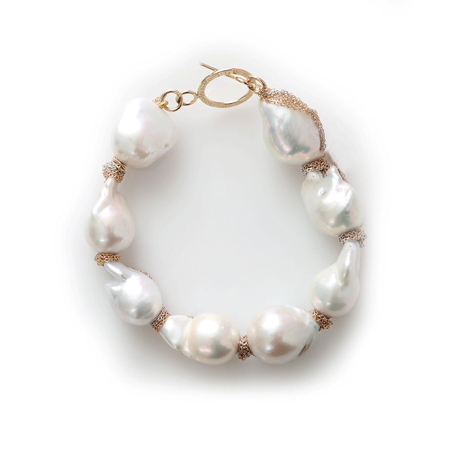 JORDAN ALEXANDER-White Baroque Pearl Bracelet-ROSE GOLD