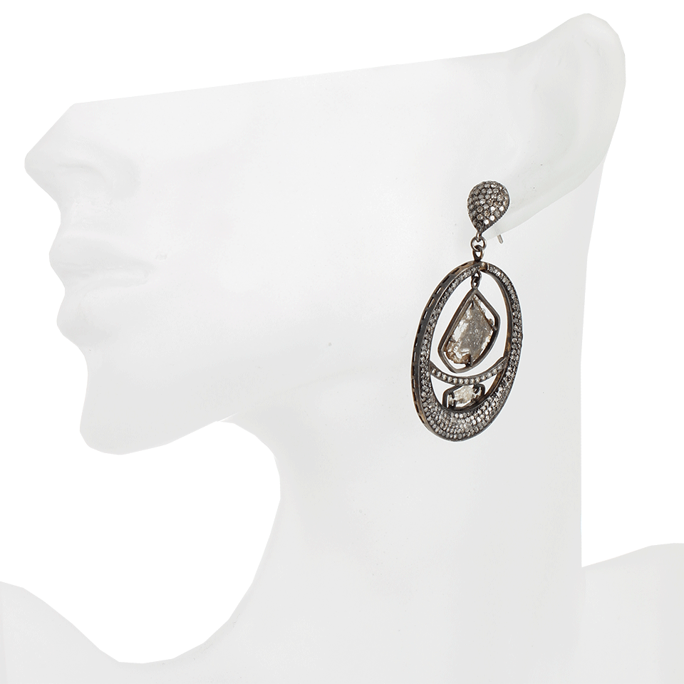 JORDAN ALEXANDER-Pave Diamond Loop Earrings with Two Diamond Slices-SILVER