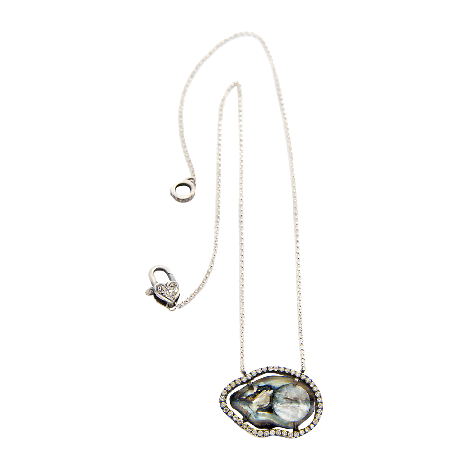 JORDAN ALEXANDER-Pearl-Slice and Pave Chain Necklace-NVY/SLVR
