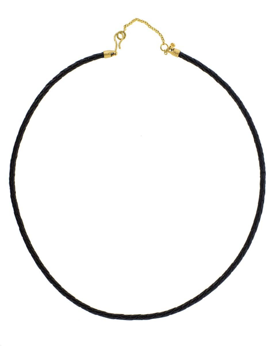 JORGE ADELER-Braided Black Leather Cord Necklace-YELLOW GOLD