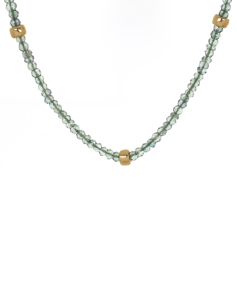 JORGE ADELER-Green Quartz and Gold Bead Necklace-YELLOW GOLD