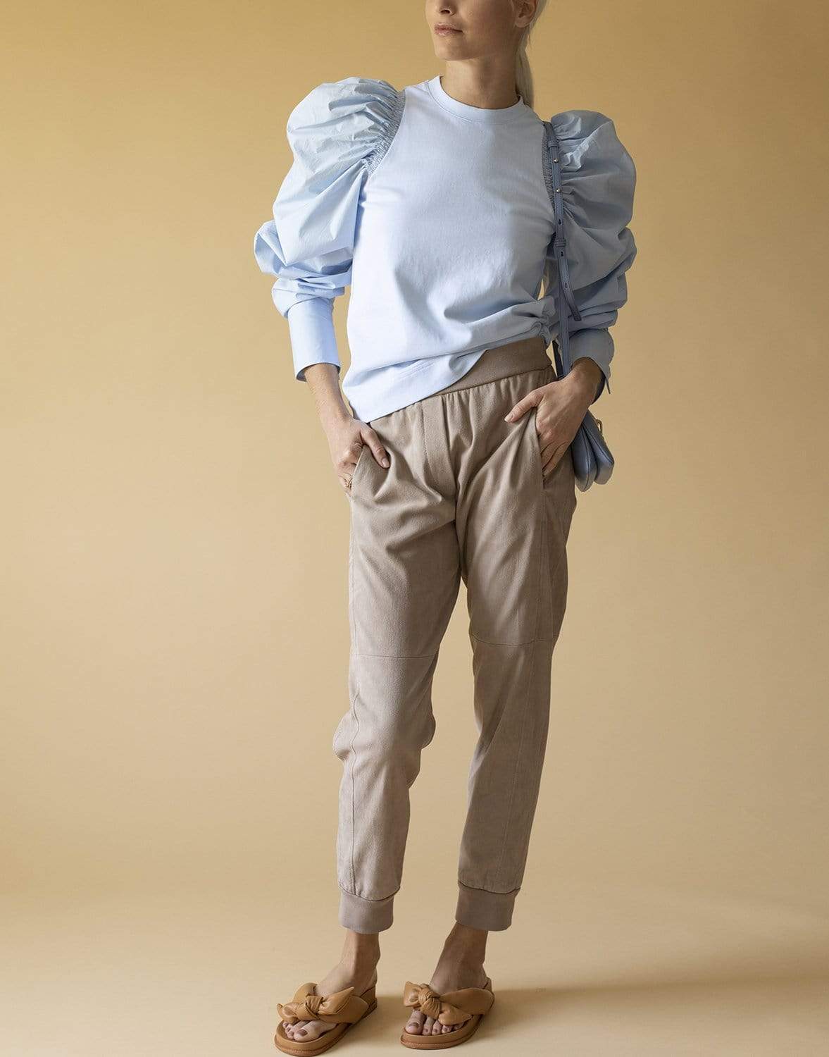JW ANDERSON-Baby Blue Ruched Long Sleeve Top-