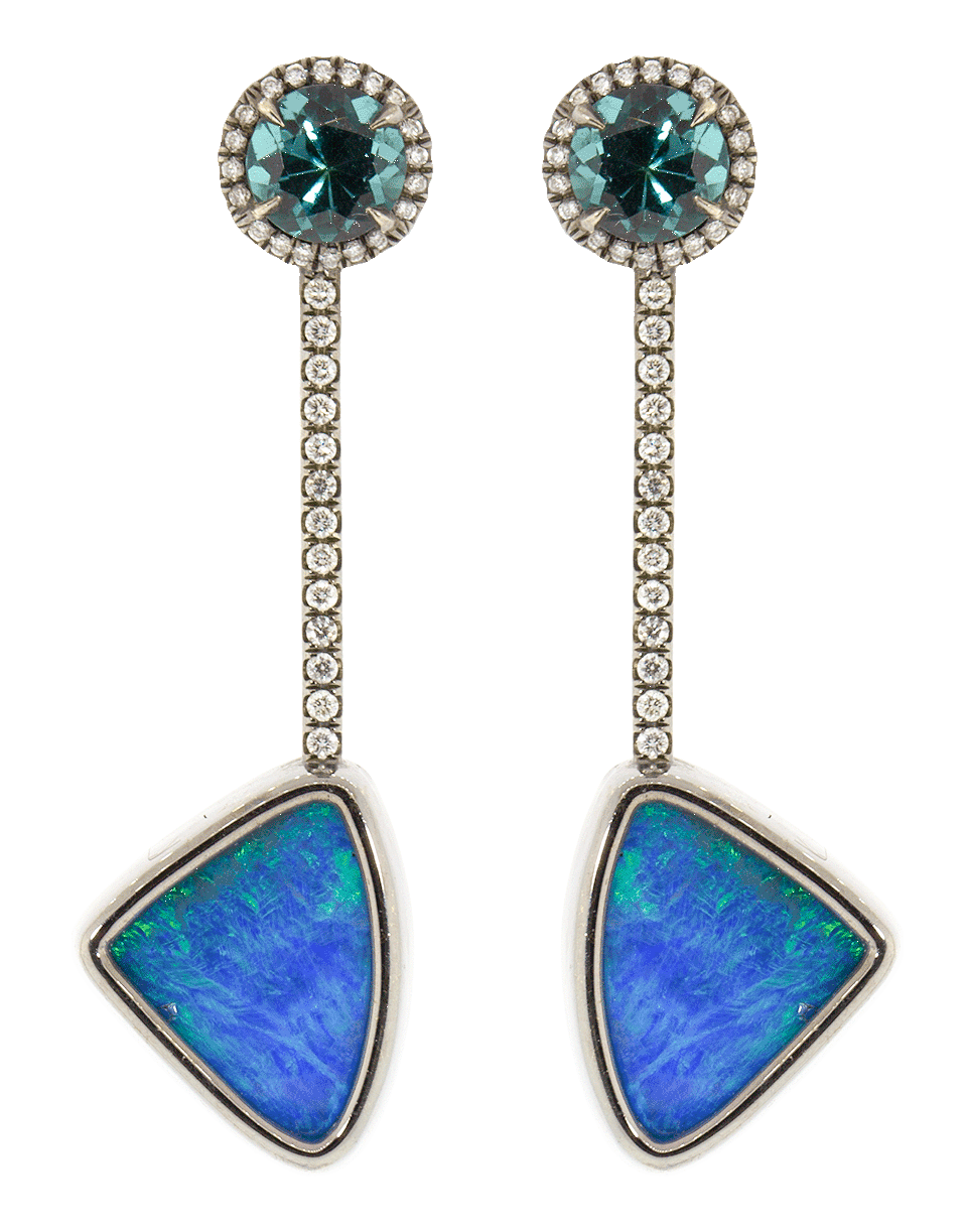 KATHERINE JETTER-Green Tourmaline And Opal Drop Earrings-BLKGOLD