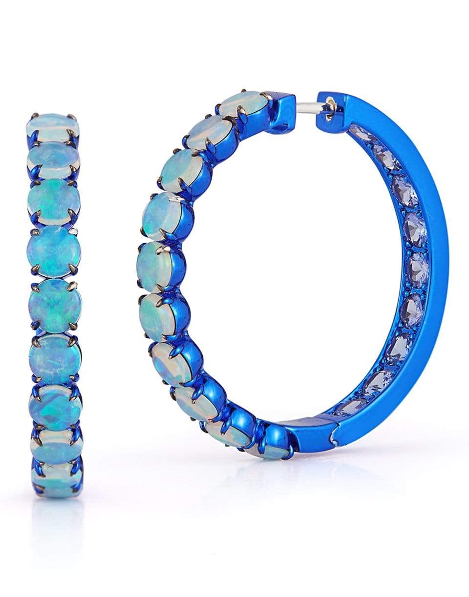 KATHERINE JETTER-Opal and Tanzanite with Blue Enamel Hoop Earrings-