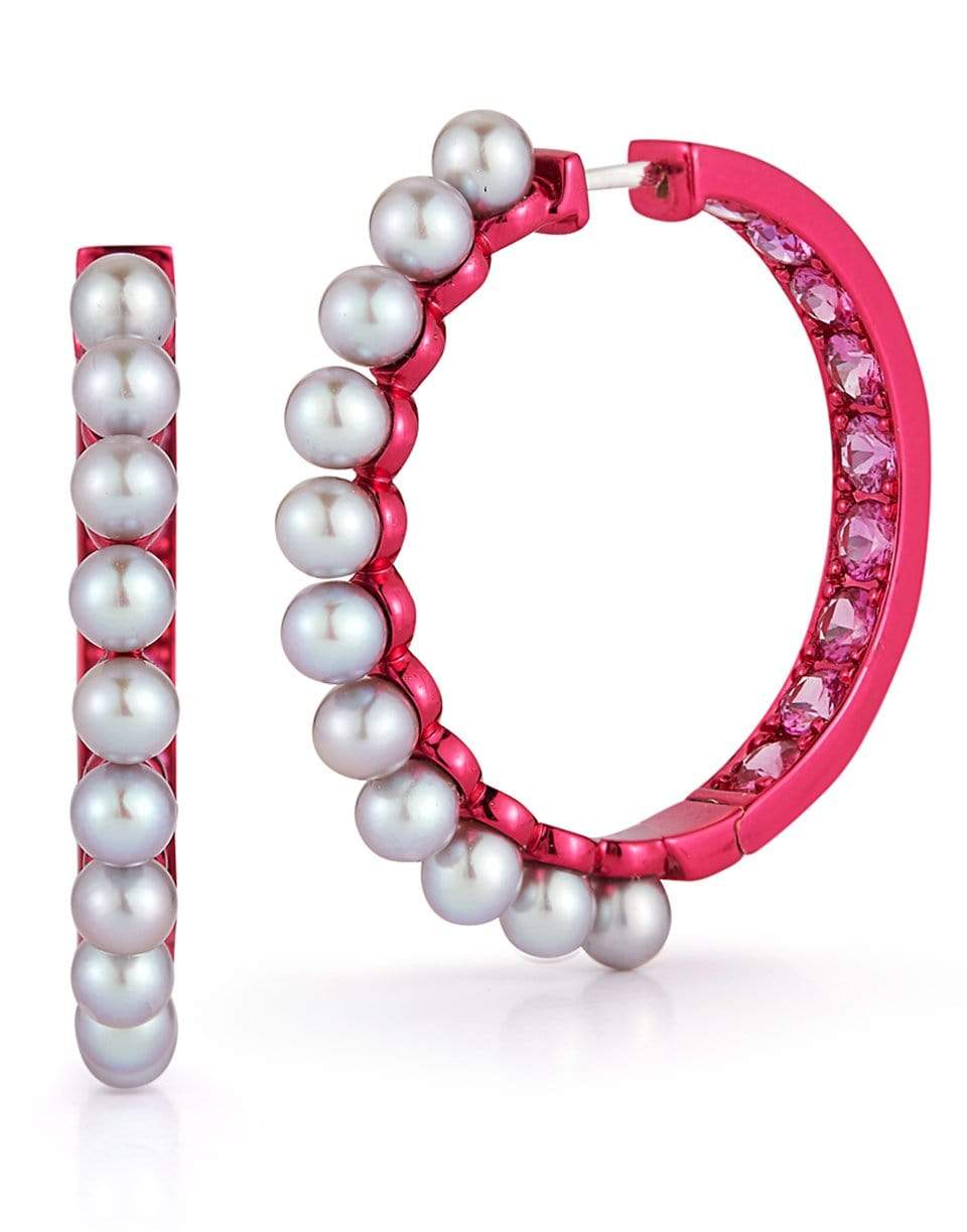 KATHERINE JETTER-Pink Sapphire and Seed Pearl Hoops with Enamel-