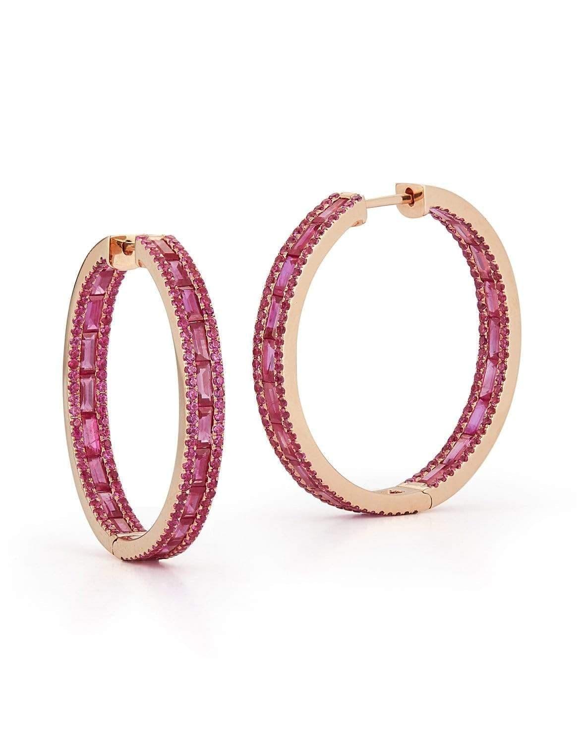 KATHERINE JETTER-Hot Pink Sapphire Baguette Hoop Earrings-ROSE GOLD