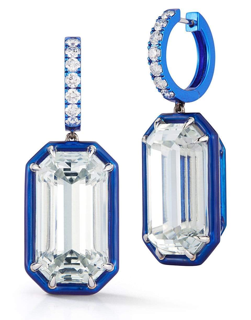 KATHERINE JETTER-White Topaz and Diamond Earrings with Blue Enamel-