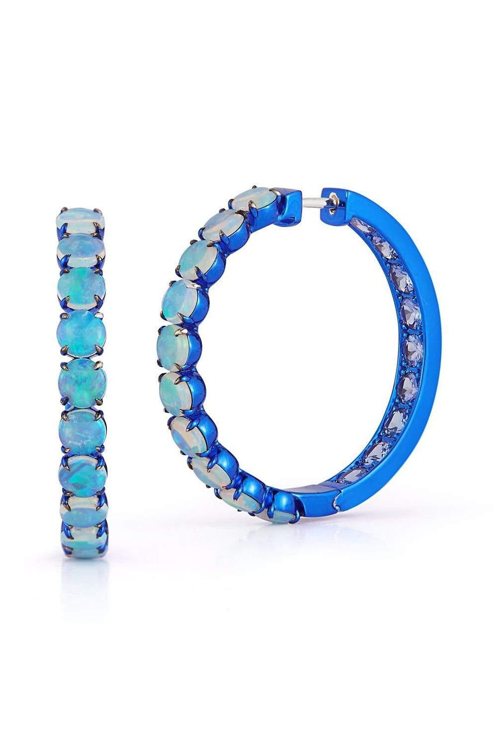 KATHERINE JETTER-Opal and Tanzanite Hoops with Blue Rhodium-WHITE GOLD