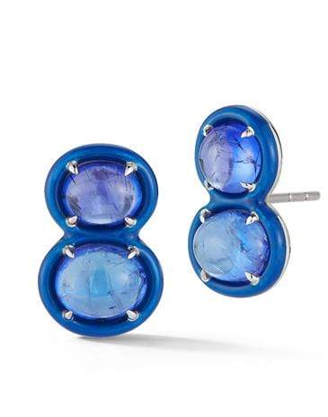 KATHERINE JETTER-Tumbled Tanzanite Two Tiered Stud Earrings-WHITE GOLD