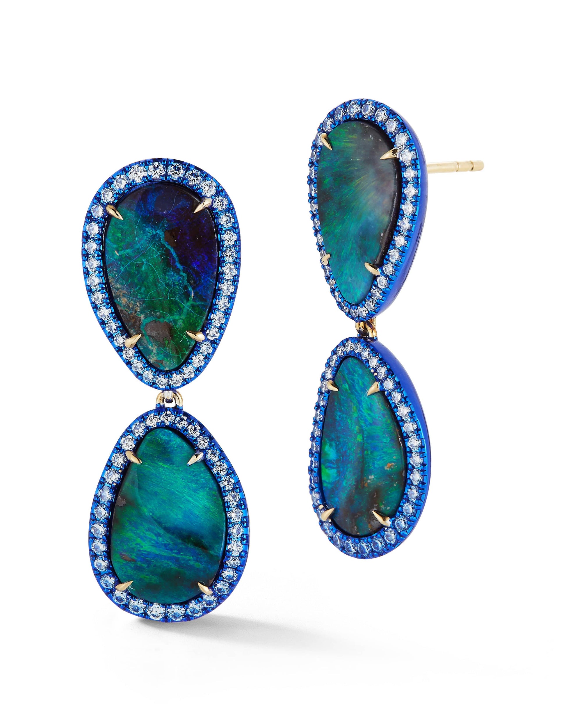 KATHERINE JETTER-Boulder Opal Blue Enamel Earrings-YELLOW GOLD
