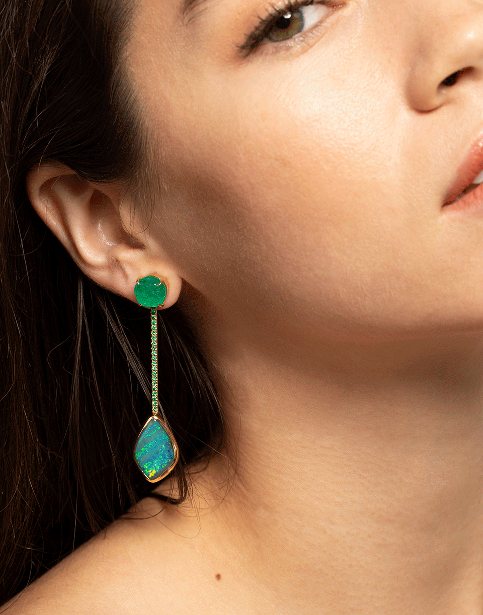 KATHERINE JETTER-Emerald and Boulder Opal Earrings-YELLOW GOLD