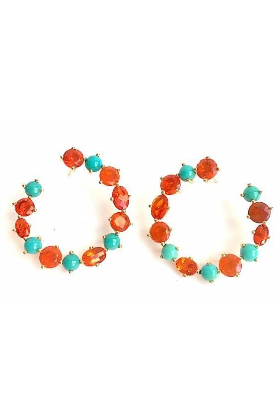 KATHERINE JETTER-Fire Opal and Turquoise Crescent Earrings-YELLOW GOLD