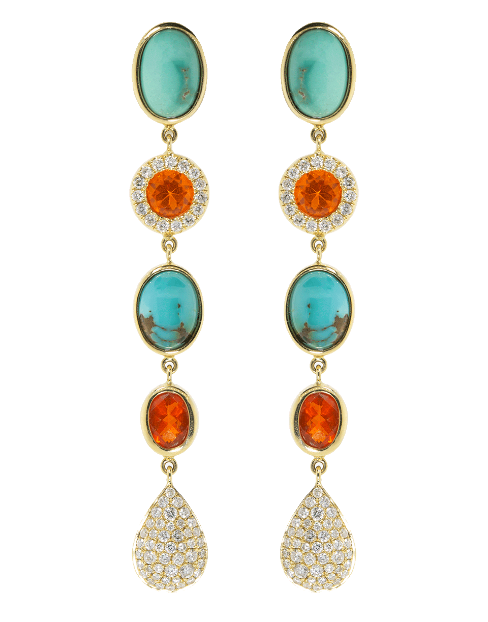 KATHERINE JETTER-Fire Opal And Turquoise Drop Earrings-YELLOW GOLD