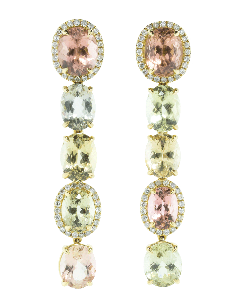 KATHERINE JETTER-Five Drop Pastel Tourmaline And Opal Earrings-YELLOW GOLD