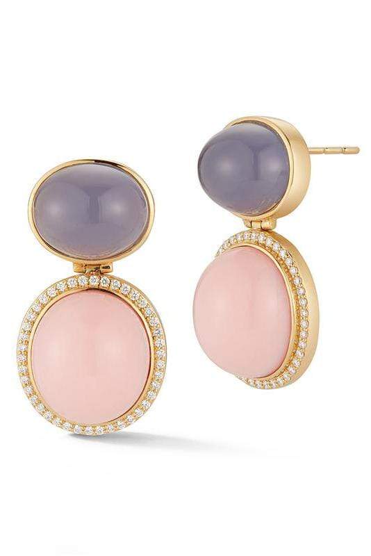 KATHERINE JETTER-Pink Peruvian Opal and Blue Chalcedony Earrings-YELLOW GOLD