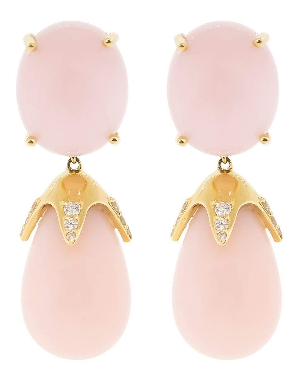 KATHERINE JETTER-Pink Peruvian Opal and Diamond Drop Earrings-YELLOW GOLD