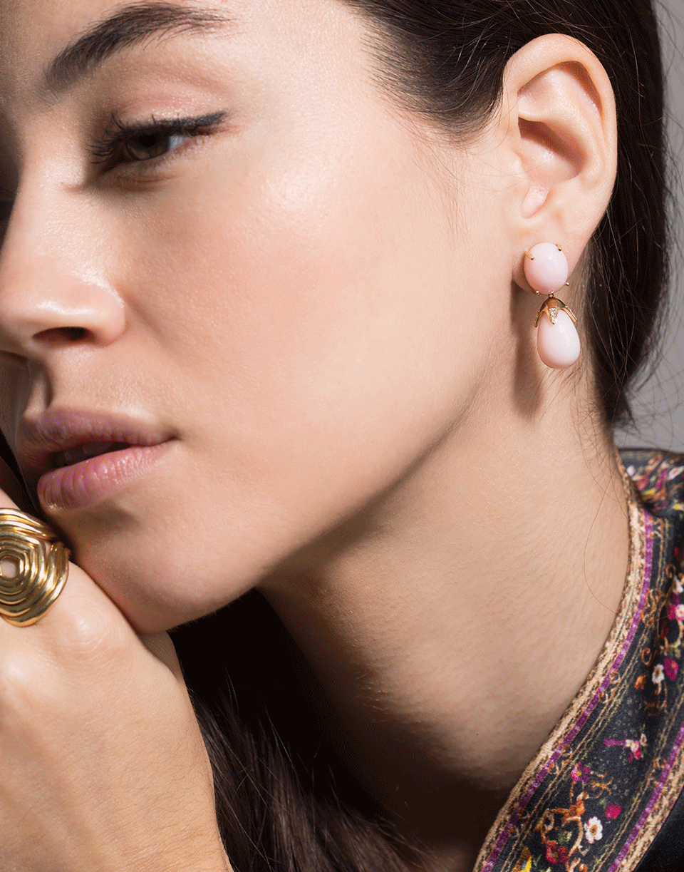 KATHERINE JETTER-Pink Peruvian Opal and Diamond Drop Earrings-YELLOW GOLD