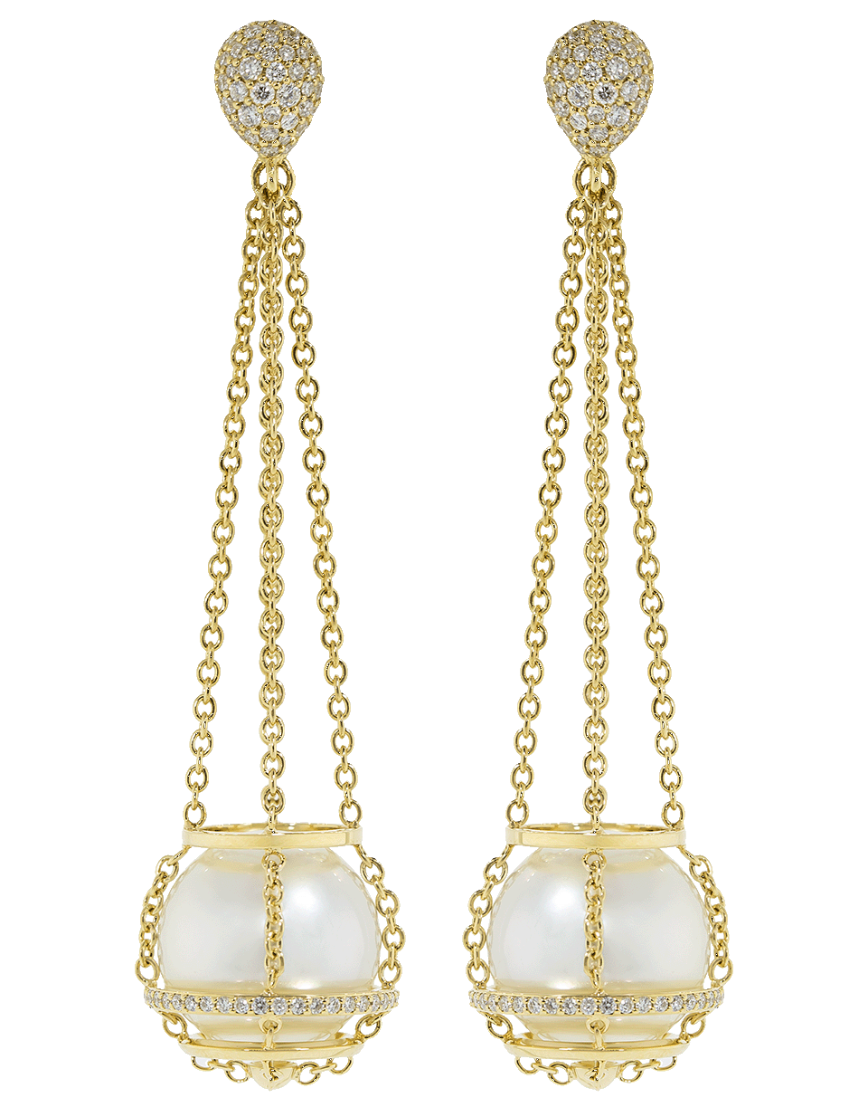 KATHERINE JETTER-South Sea Pearl and Diamond Basket Drop Earrings-YELLOW GOLD