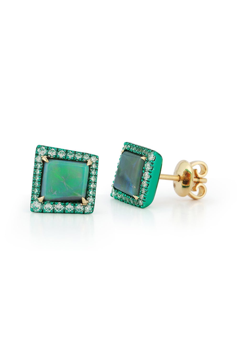 KATHERINE JETTER-Square Opal Stud Earrings-YELLOW GOLD