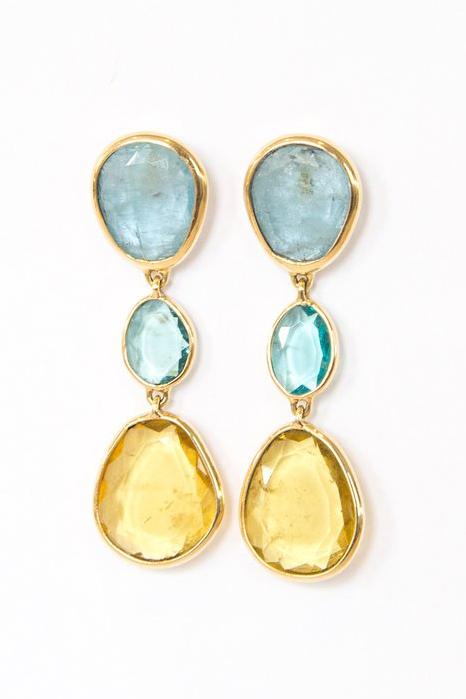 KATHERINE JETTER-Yellow and Blue Beryl Slice Earrings-YELLOW GOLD