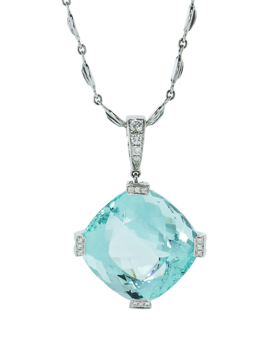 KATHERINE JETTER-Cushion Aquamarine Diamond Pendant Necklace-WHITE GOLD