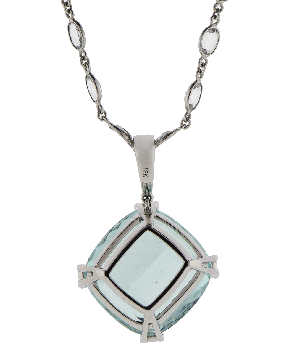 KATHERINE JETTER-Cushion Aquamarine Diamond Pendant Necklace-WHITE GOLD
