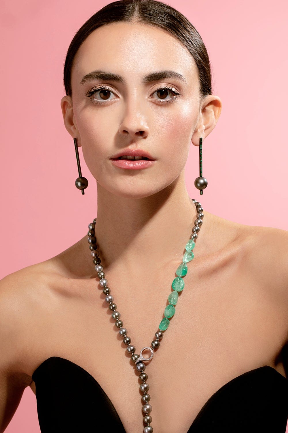 KATHERINE JETTER-Muzo Emerald and Tahitian Pearl Necklace-WHITE GOLD
