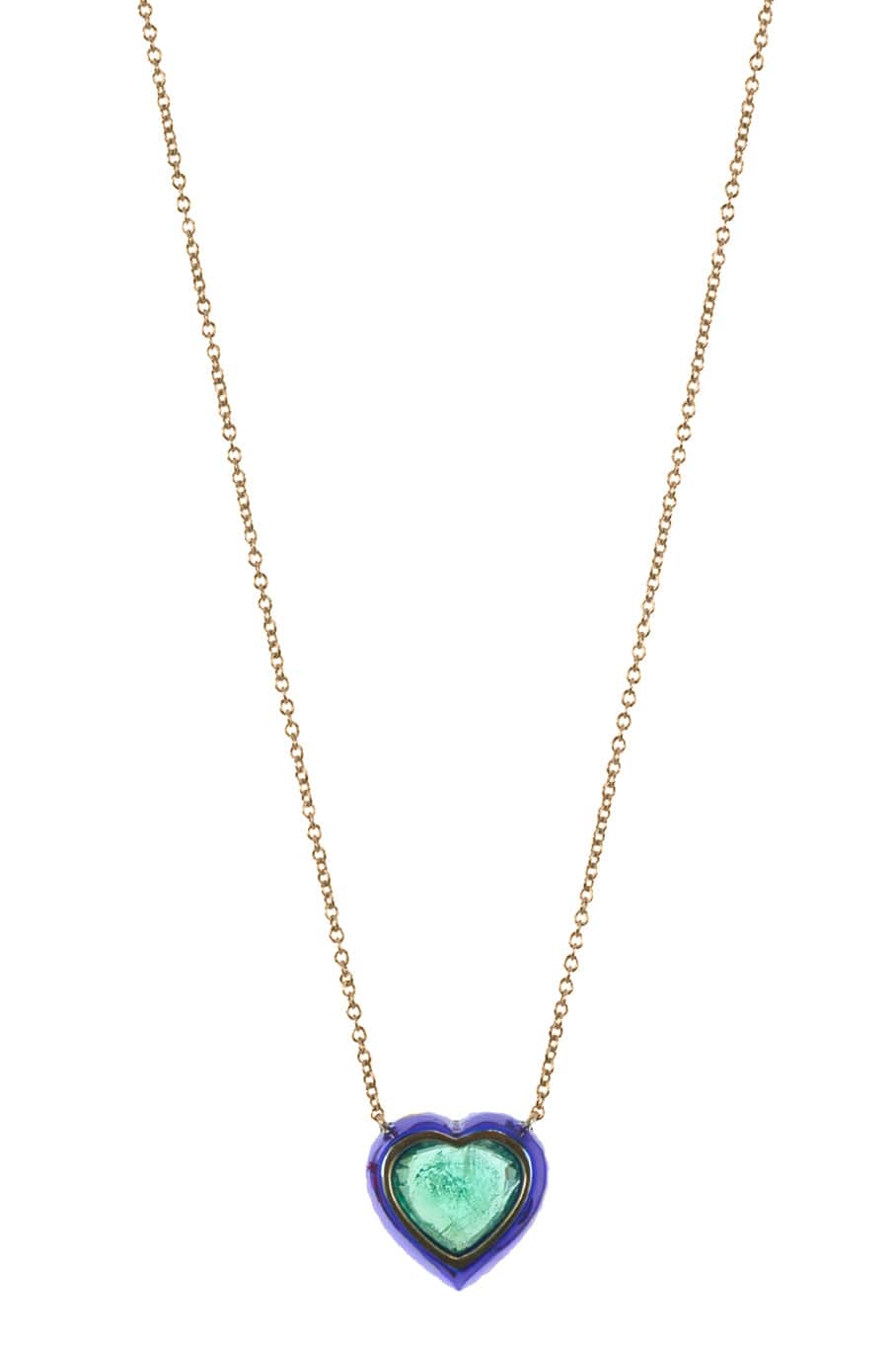 KATHERINE JETTER-Emerald and Blue Rhodium Heart Necklace-YELLOW GOLD