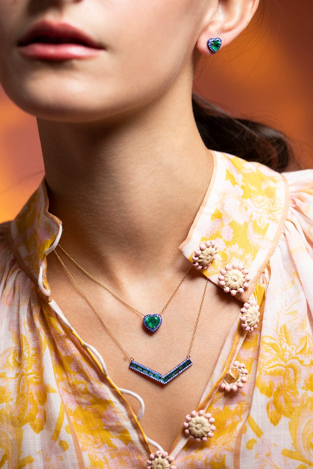 KATHERINE JETTER-Emerald and Blue Rhodium Heart Necklace-YELLOW GOLD