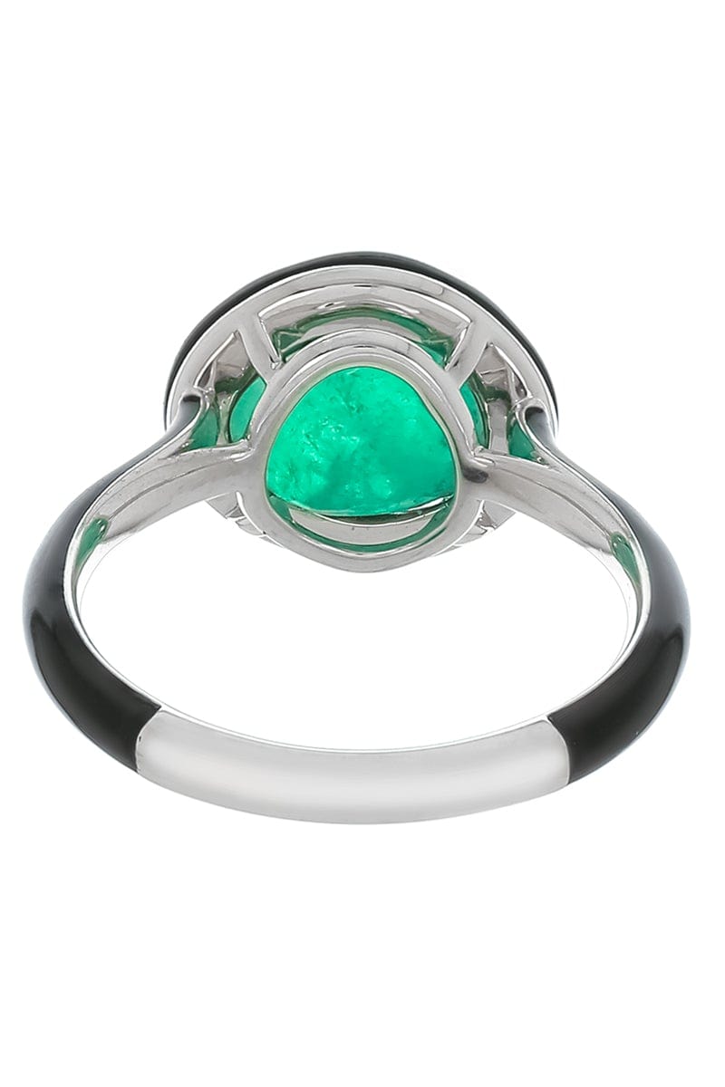 KATHERINE JETTER-Black Enamel Muzo Emerald Ring-WHITE GOLD