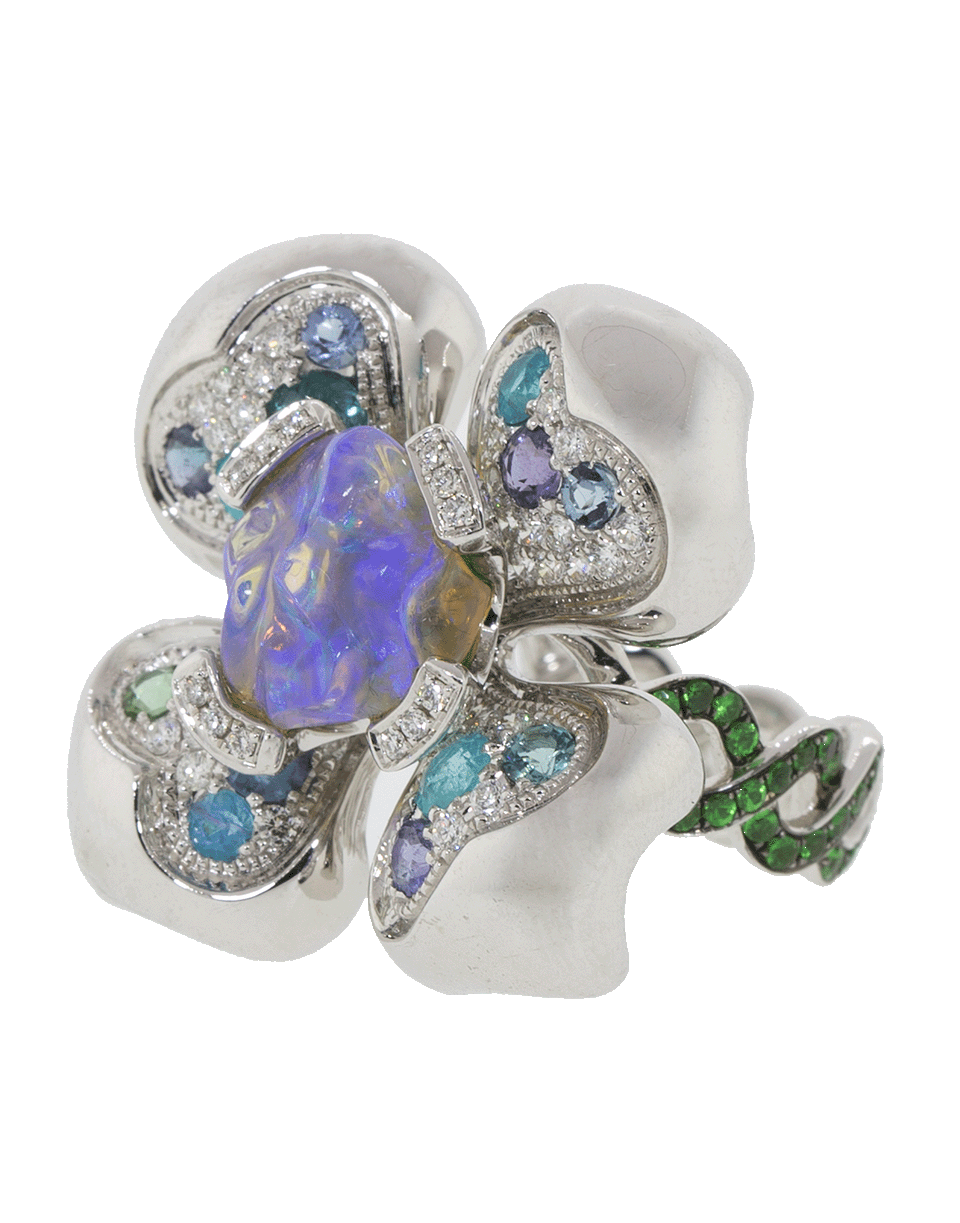 KATHERINE JETTER-Opal And Diamond Pave Mini Fleur Ring-WHITE GOLD