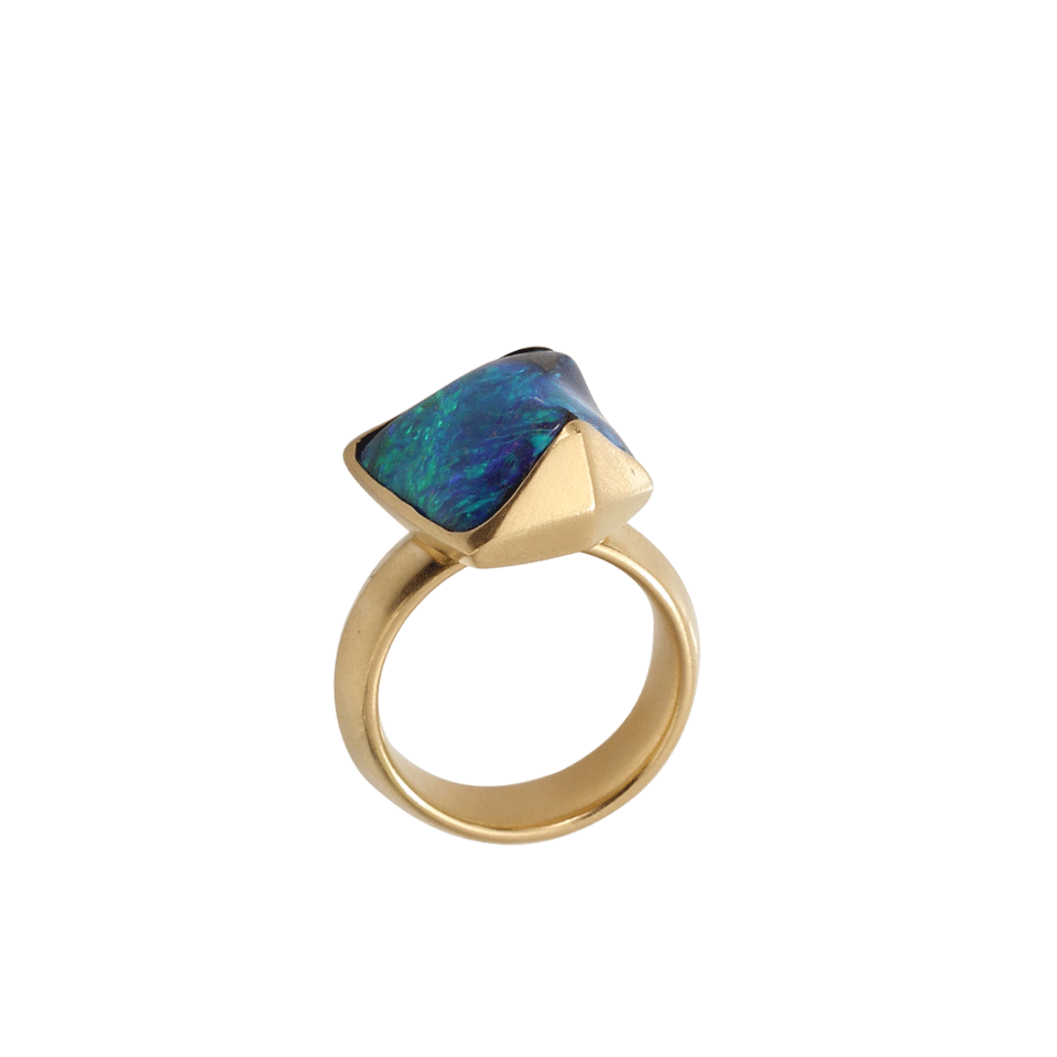 KATHERINE JETTER-Pyramid Stacked Boulder Opal Ring-YELLOW GOLD