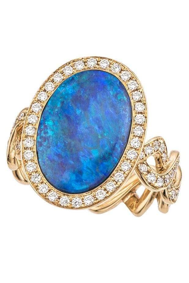 KATHERINE JETTER-Black Opal with Twisting Vine Ring-YELLOW GOLD