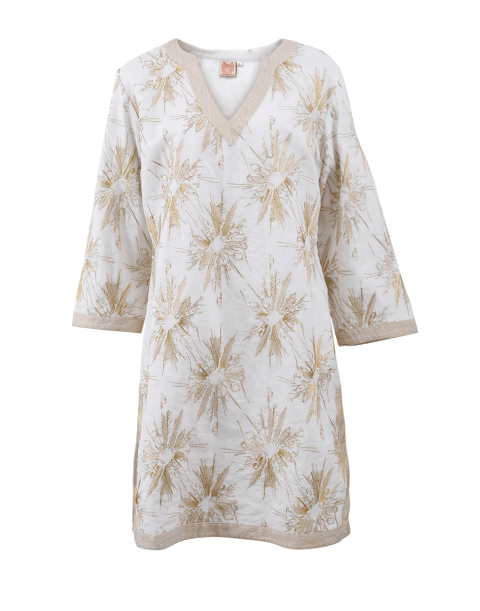 KATHY COMELLI-Embroidered Caftan-WHT/GLD